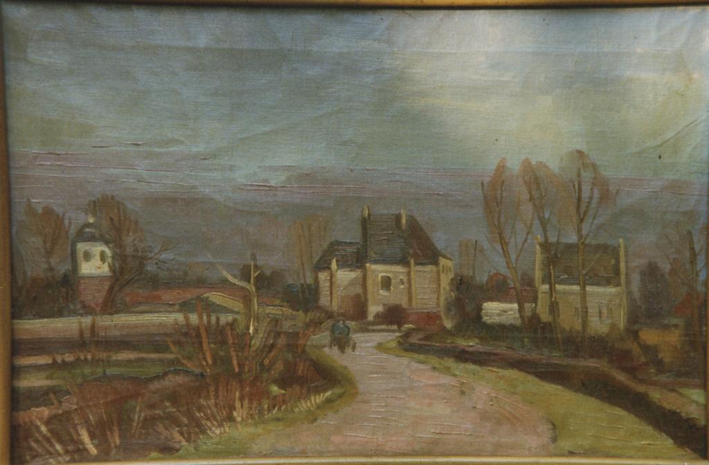 Das Bild zeigt ein Gemälde von Hermann Teuber, das das Kesseltor mit dem Taubenturm abbildet