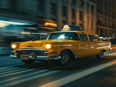 Das Bild zeigt ein Taxi bei Nacht.