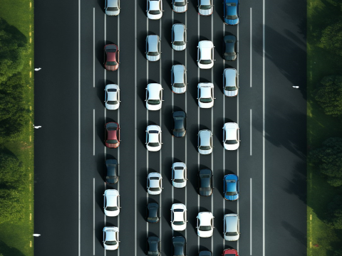 Das Bild zeigt Stau auf einer Hauptstraße.