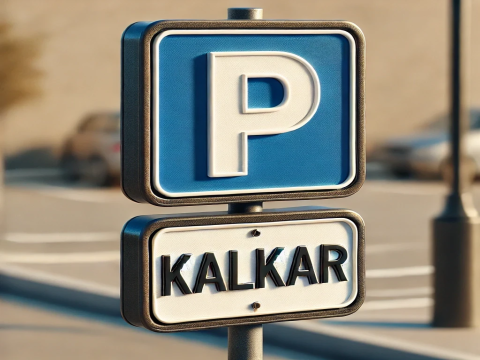 Das Bild zeigt ein fiktives P-Schild mit dem Zusatzschild "Kalkar".