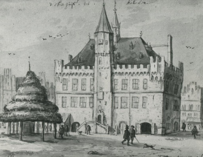 Arnould ter Himpel, t' stad huis tot Kalcker, Zeichnung, 1656 Arnould ter Himpel, t' stad huis tot Kalcker, Zeichnung, 1656. Die Linde dient nicht mehr als Gerichtslinde, sondern ist schmückendes Element auf dem Marktplatz.