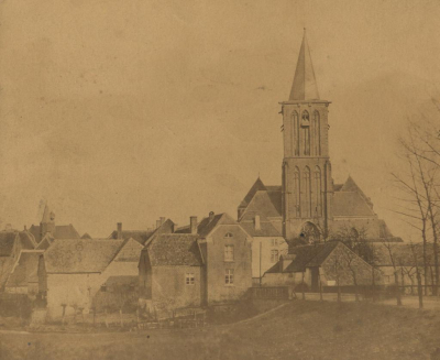 St. Nicolai Kirche Kalkar, 1874 Blick auf die St. Nicolai Kirche mit umliegenden Häusern, Ansicht von 1874