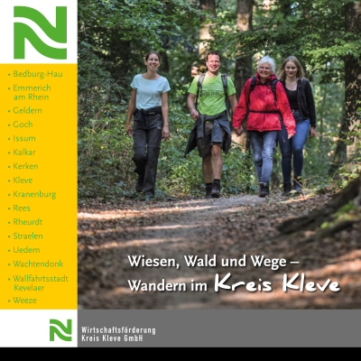 Wandern im Kreis Kleve Wandern im Kreis Kleve, Deckblatt der Broschüre mit mehreren Wanderern
