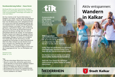 Wandern in Kalkar Wandern in Kalkar - Flyer mit der Beschreibung von vier verschiedenen Rundwanderrouten unterschiedlicher Länge
