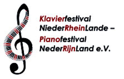 Logo Studentenmusikfestival mit Notenschlüssel links und dem Schriftzug Klavierfestival NiederRheinLande - Pianofestival NederRijnLand e. V.
