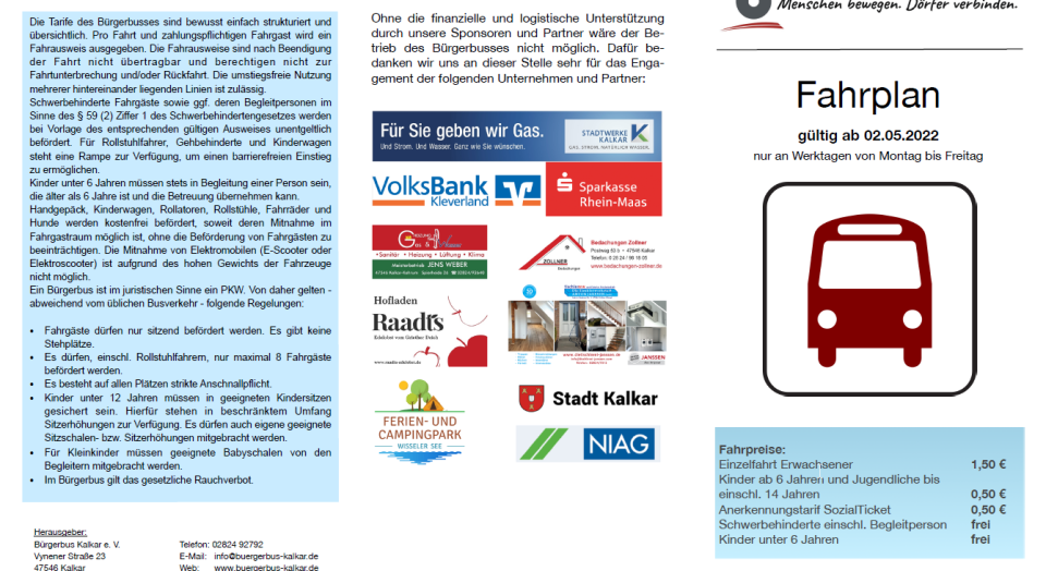 Das Bild zeigt den Bürgerbus-Fahrplan ab 2022.
