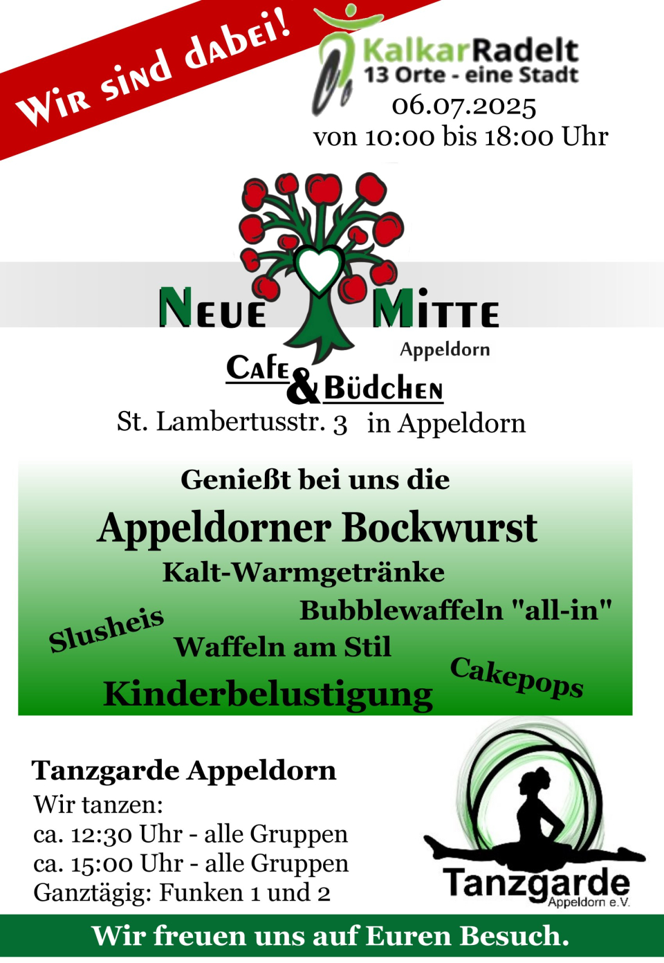 Das Foto zeigt das Plakat der Appeldorner "neuen Mitte" im Rahmen der Veranstaltung "Kalkar radelt".