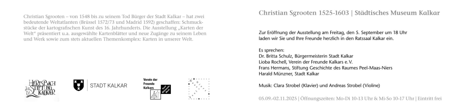 Zweite Seite der Einladung zur Eröffnung der Ausstellung "Karten der Welt, Christian Sgrooten im Städtischen Museum Kalkar