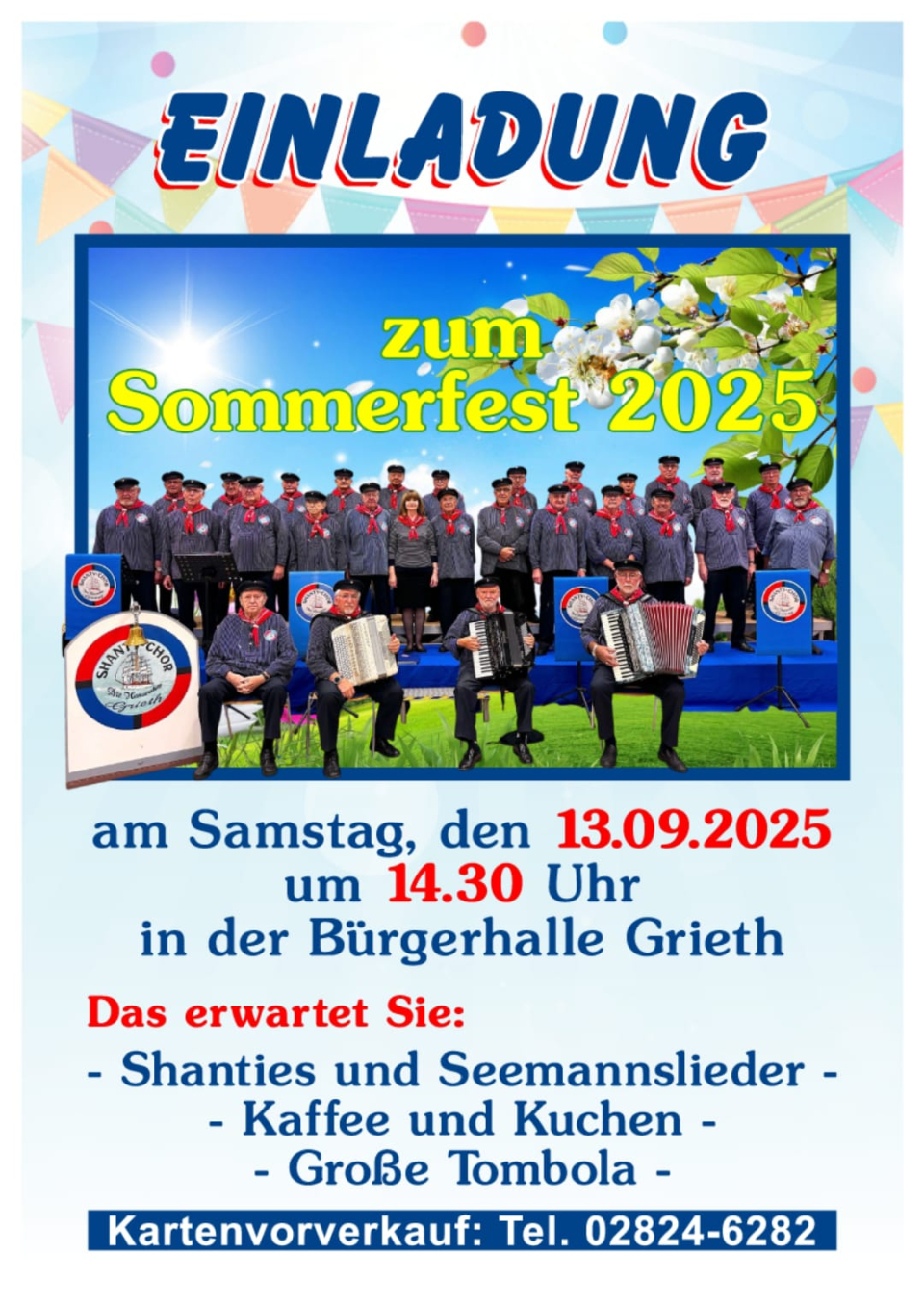 Sommerfest des Shantychors "Die Hanseaten Grieth" Plakat mit Informationen zum Sommerfest 2025 des Shantychors "Die Hanseaten Grieth"