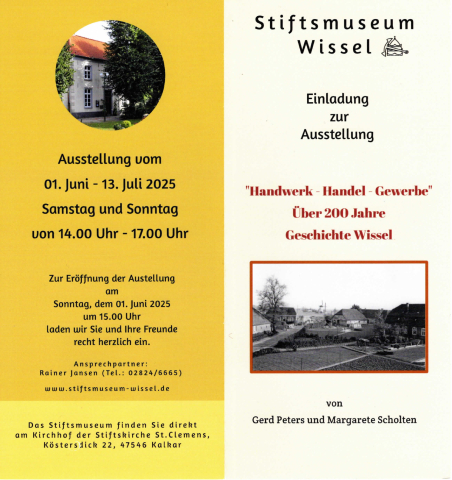 Flyer mit Informationen zur Ausstellung "Handwerk Handel Gewerbe" im Stiftsmuseum Wissel