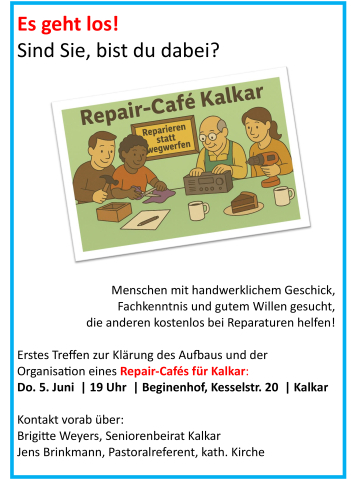 Das Foto zeigt das Plakat zum angedachten Repair-Café in Kalkar.