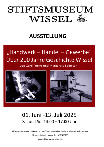 Plakat mit Informationen zur Ausstellung "Handwerk - Handel - Gewerbe" im Stiftsmuseum Wissel