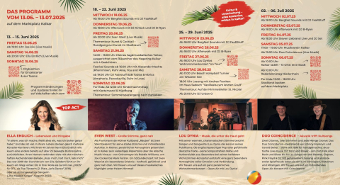 Flyer mit der zweiten Seite des Programms der Veranstaltung "Sommer in der Stadt" in Kalkar 2025