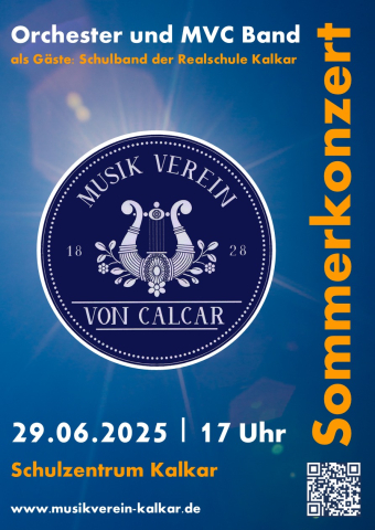 Poster mit Informationen zum Sommerkonzert des Musikvereins Kalkar am 29.06.2025