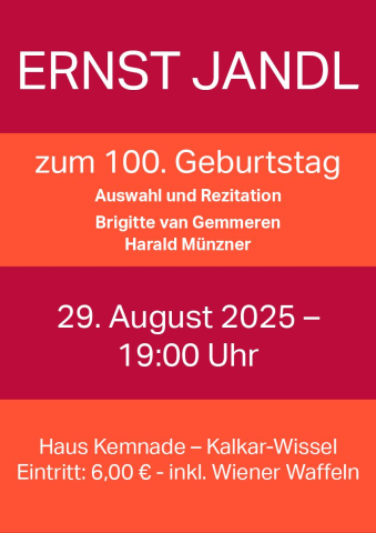 Plakat mit Informationen zur Lesung in Haus Kemnade am 29.08.2025 um 19 Uhr